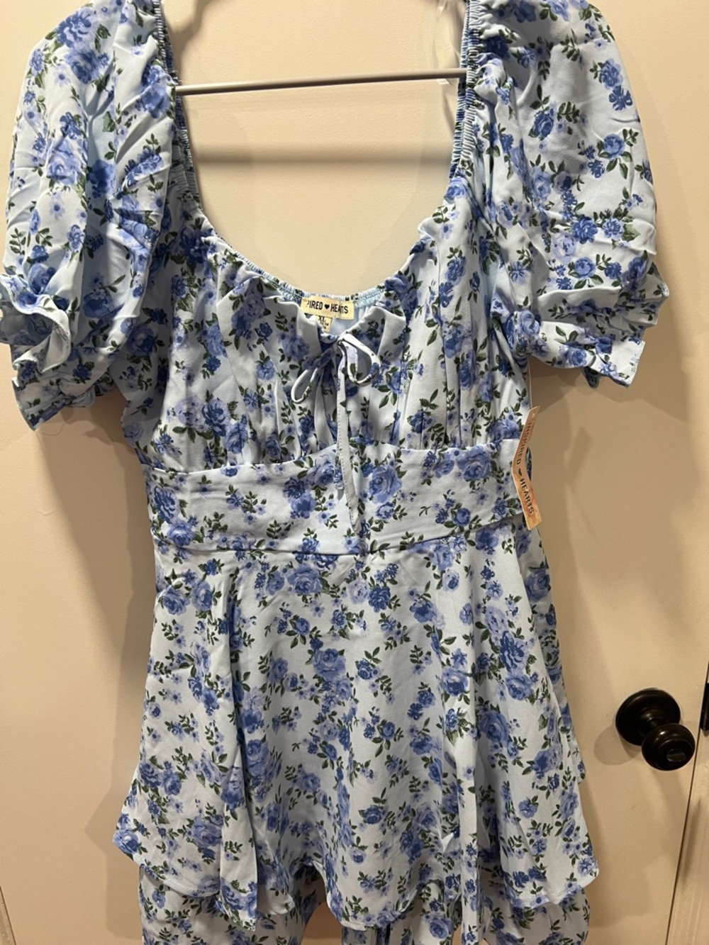 Inspired Hearts Light Blue Floral Mini Dress with short under .